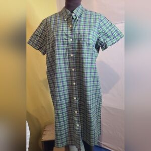 VTG Y2K Abercrombie & Fitch Green & Blue Plaid Button-Up Shirt Dress Sz M EUC